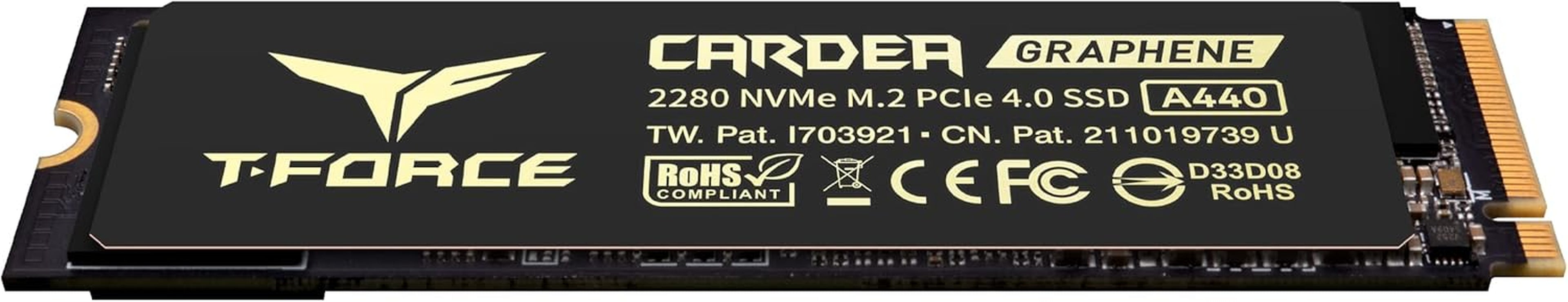 T-Force CARDEA A440 Graphene & Aluminum Heatsink 2TB with DRAM SLC Cache 3D NAND TLC Nvme Pcie Gen4 X4 M.2 2280 Gaming Internal SSD Read/Write 7,000/6,900 Mb/S TM8FPZ002T0C327