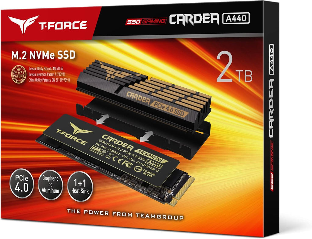 T-Force CARDEA A440 Graphene & Aluminum Heatsink 2TB with DRAM SLC Cache 3D NAND TLC Nvme Pcie Gen4 X4 M.2 2280 Gaming Internal SSD Read/Write 7,000/6,900 Mb/S TM8FPZ002T0C327
